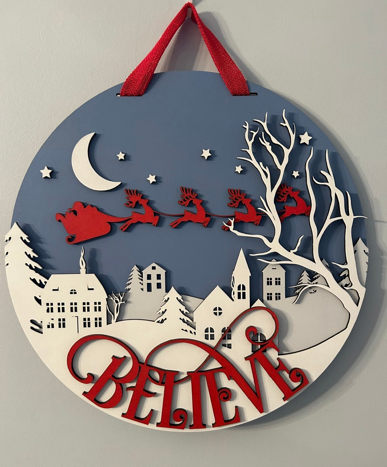 NEW! Believe Reindeer, Handmade 3D 16” Round Decor