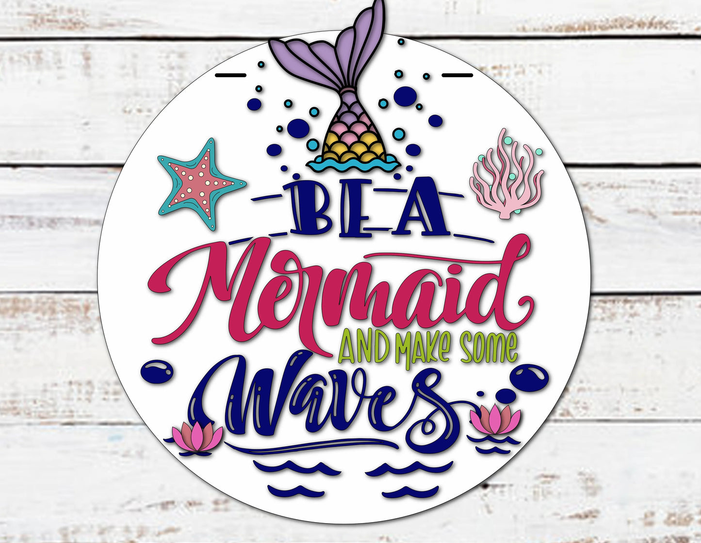 Mermaid Waves, Handmade 3D 16” Round Decor