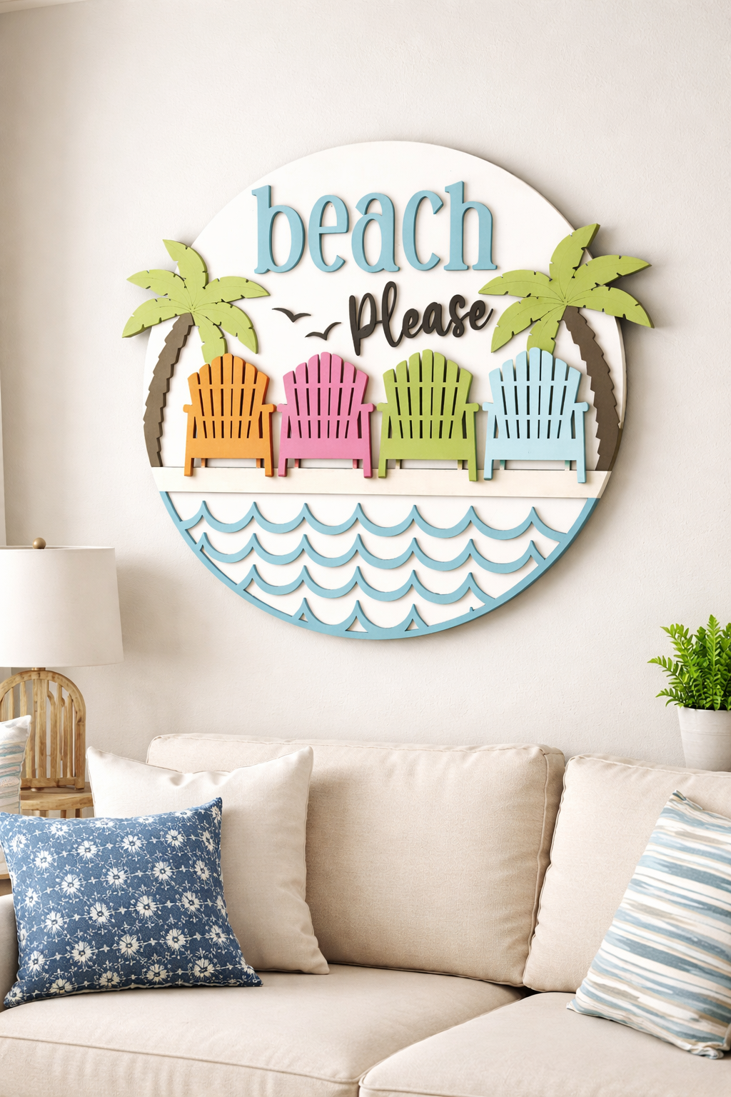 Beach Please, Handmade 3D, 16" Round Decor