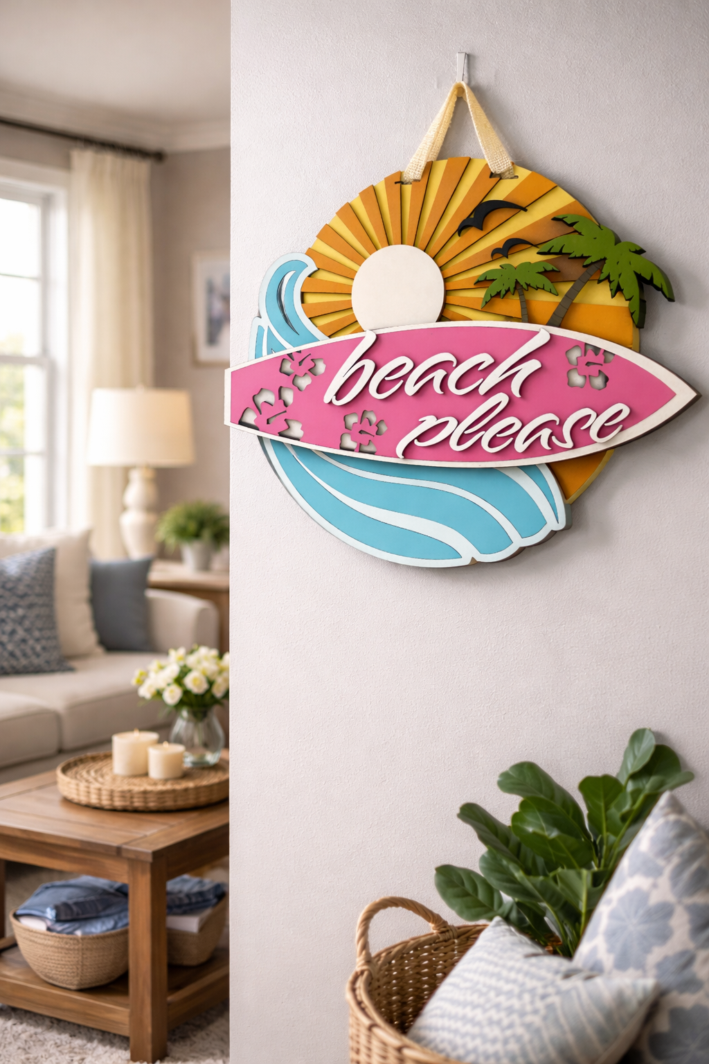 Beach Please, Handmade 3D 16" Round Decor