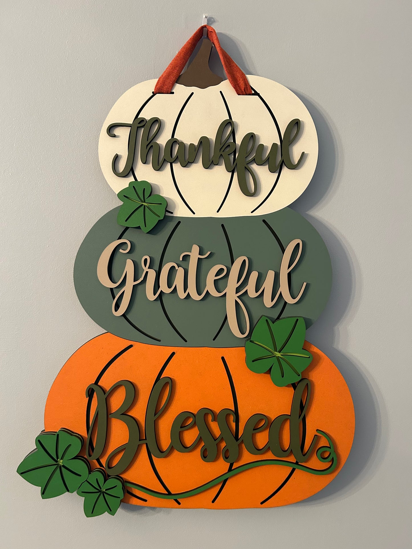 Gratitude Pumpkin, Handmade 3D 23" Decor