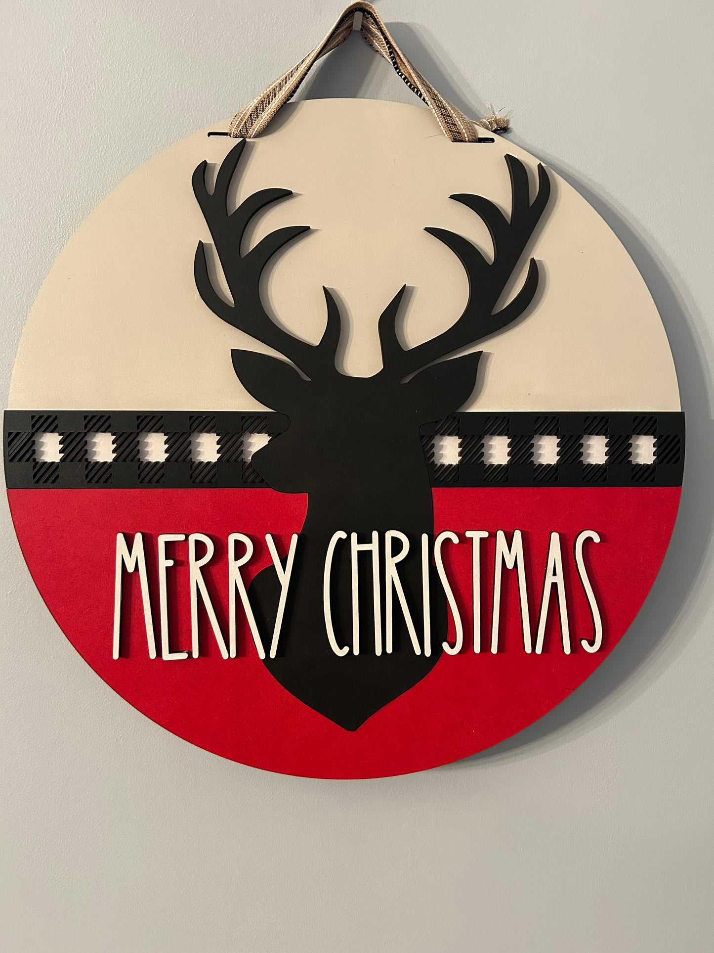 Merry Christmas Deer, Handmade 3D 16" Round Decor