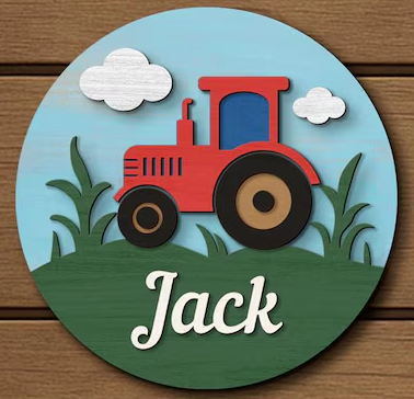 Tractor Baby Name, Handmade 3D 16" Wooden Round