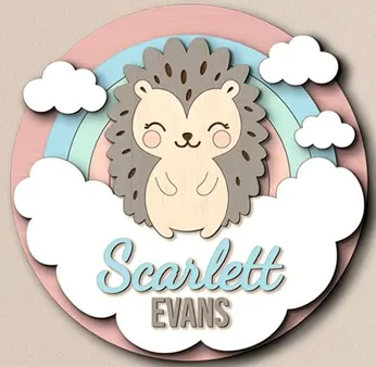 Hedgehog Cloud Baby Name, Handmade 4D 16" Round