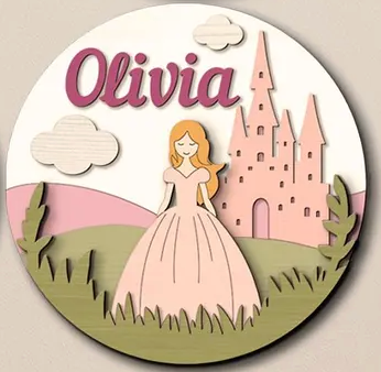 Princess Baby Name, Handmade 4D 16" Wooden Round