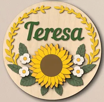 Sunflower Baby Name, Handmade 4D 16" Wooden Round