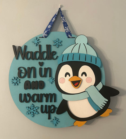 NEW! Waddle Penguin, Handmade 3D 16” Round Decor