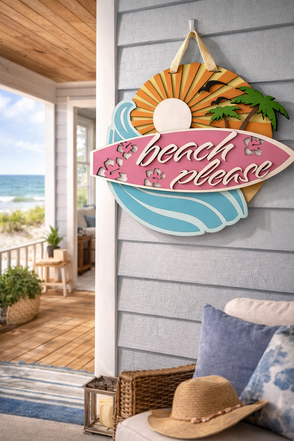 Beach Please, Handmade 3D 16" Round Decor