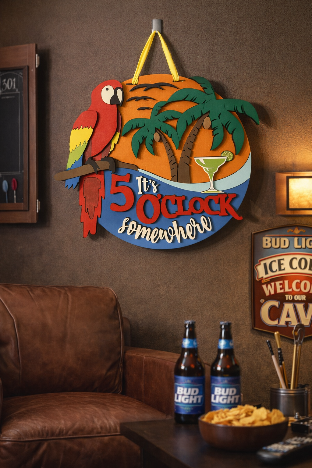 It's Always 5 O'Clock Somewhere, Handmade 3D 16" Round Decor