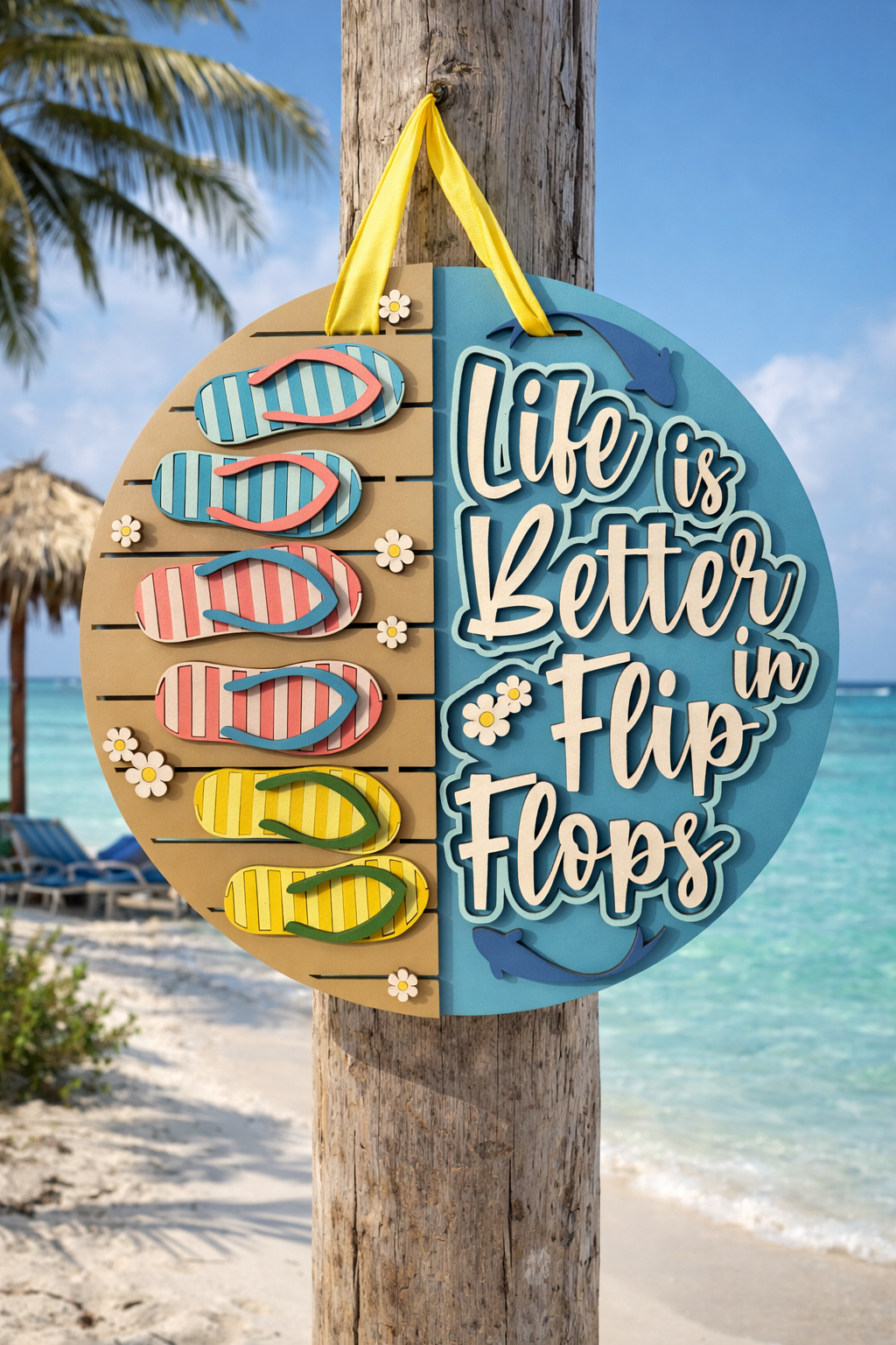 Life is Better in Flip Flops, Handmade 3D, 16" round