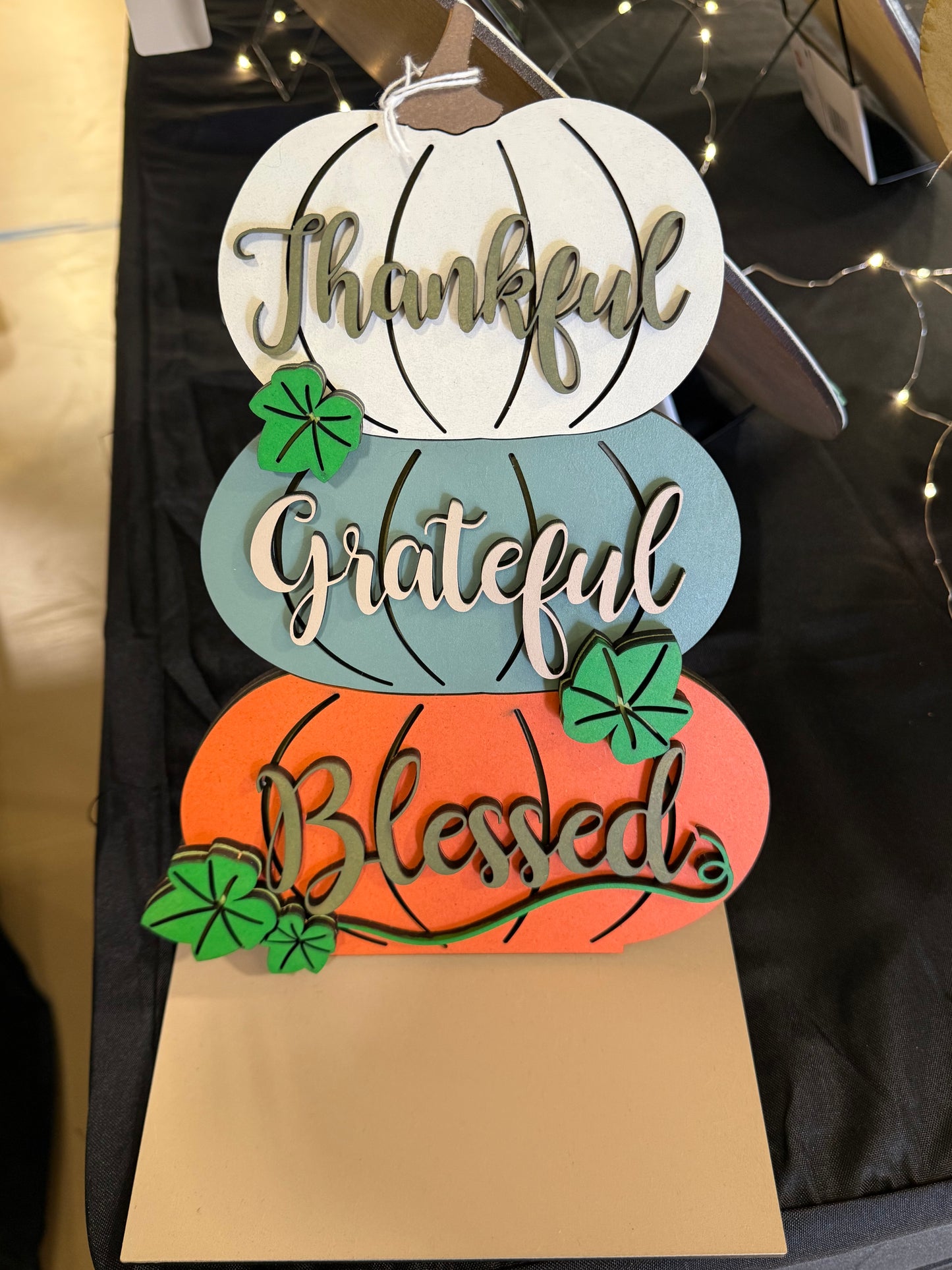 Gratitude Pumpkins, Handmade 3D 12” Table Decor with Stand