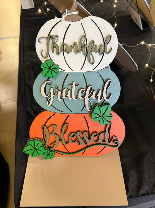 Gratitude Pumpkins, Handmade 3D 12” Table Decor with Stand