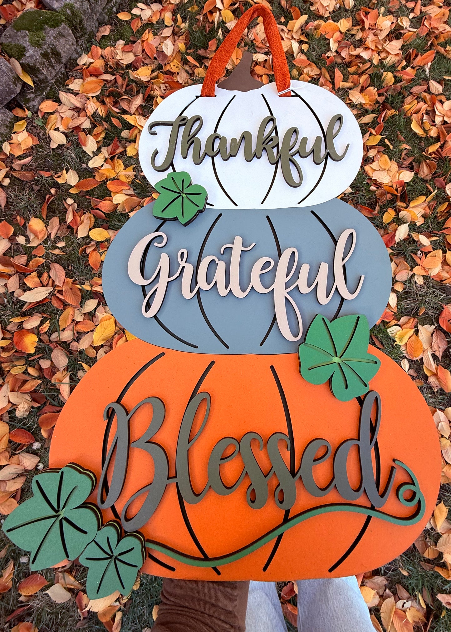 Gratitude Pumpkin, Handmade 3D 23" Decor