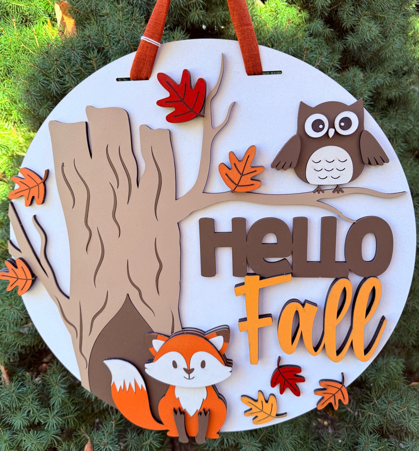 Hello Fall Animals, Handmade 3D 16" Round Decor