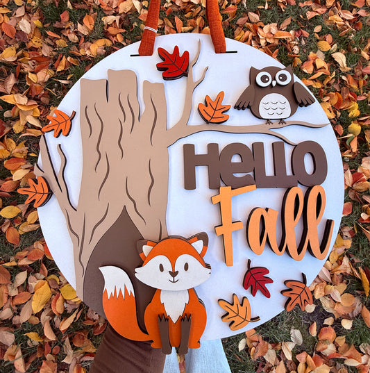 Hello Fall Animals, Handmade 3D 16" Round Decor