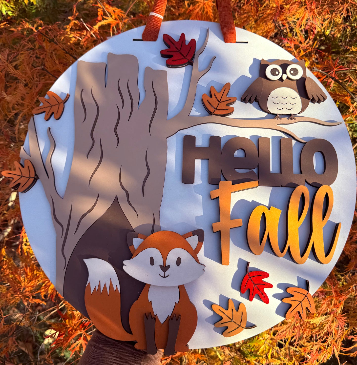 Hello Fall Animals, Handmade 3D 16" Round Decor
