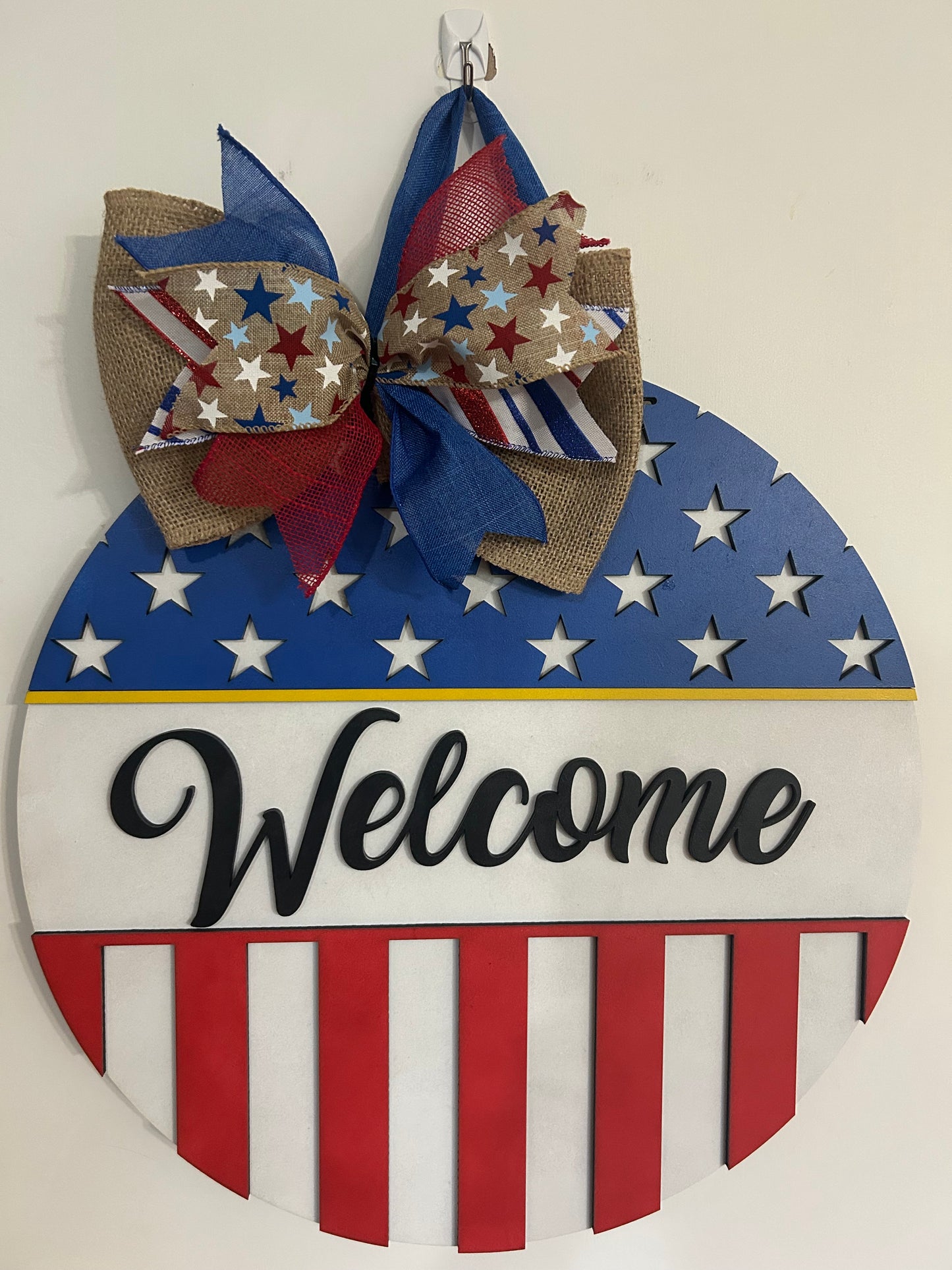 Welcome Flag, Handmade 3D 16" Round Décor