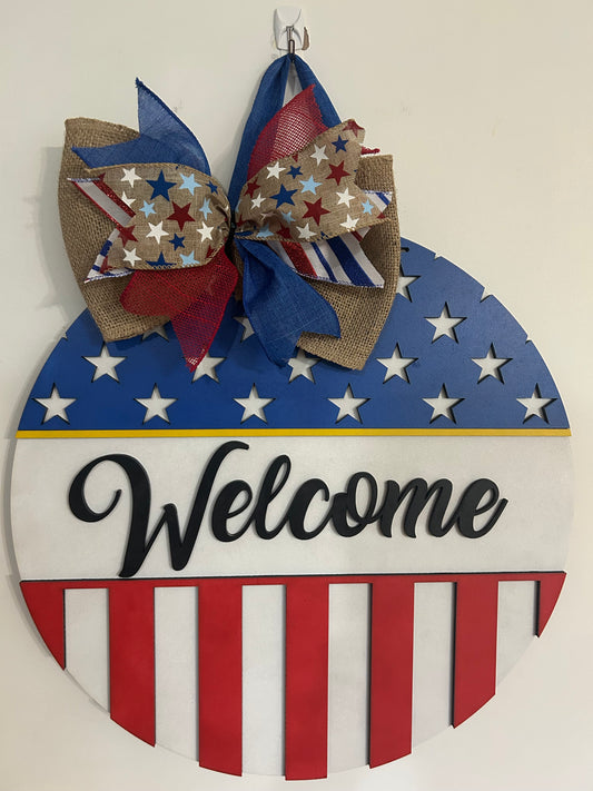 Welcome Flag, Handmade 3D 16" Round Décor