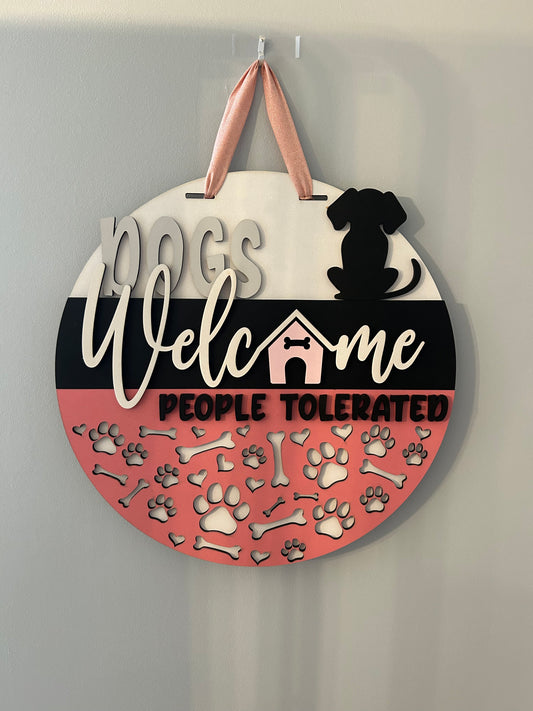 Dogs Welcome Pink, Handmade 3D 16" Round Décor