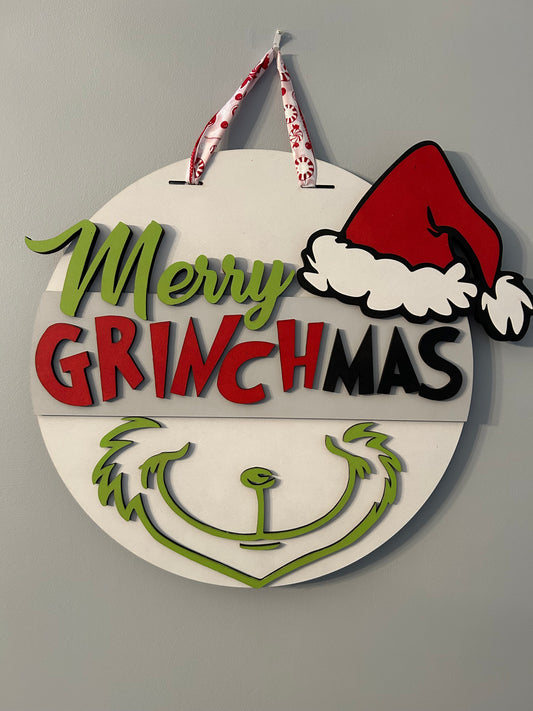 Merry Grinchmas, Handmade 3D 16" Round Décor