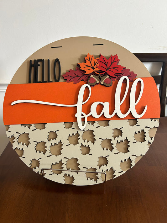Hello Fall Leaves, Handmade 3D 16" Round Decor