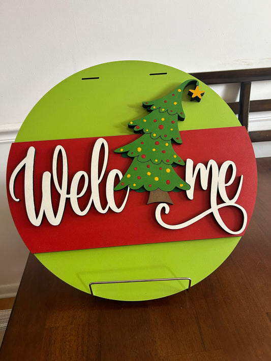 Christmas Tree Welcome, Handmade 3D 16" Round Decor