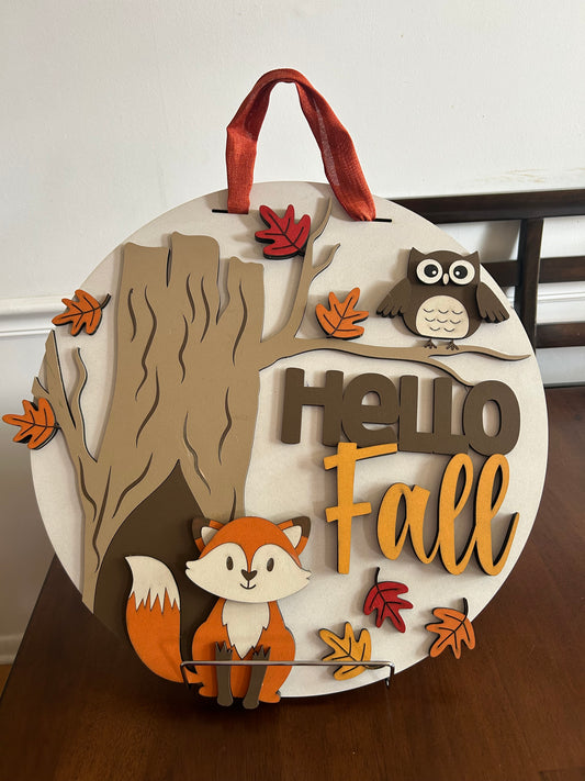 Hello Fall Animals, Handmade 3D 16" Round Decor