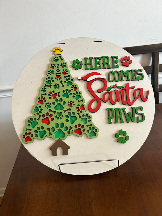 Santa Paws, Handmade 3D 16" Round Décor
