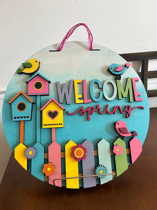 Welcome Spring, Handmade 3D 16" Round Decor