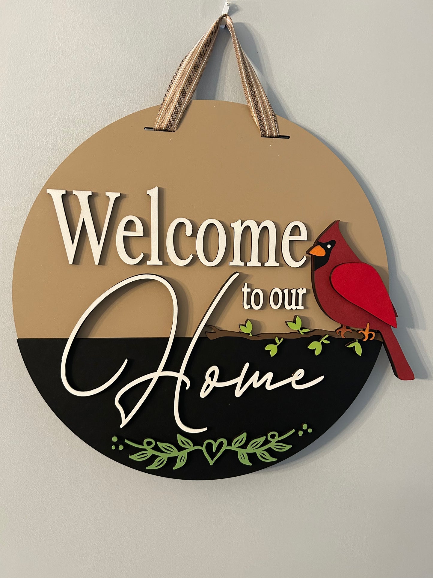 Welcome Home Cardinal, Handmade 3D 16" Round Decor