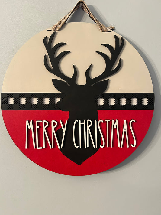 Merry Christmas Deer, Handmade 3D 16" Round Decor