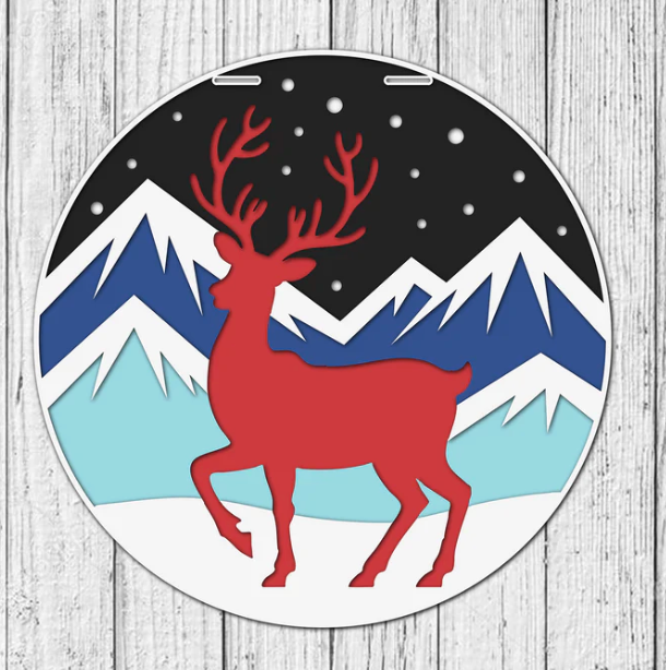 Winter Mountain Deer, Handmade 3D 16" Round Decor