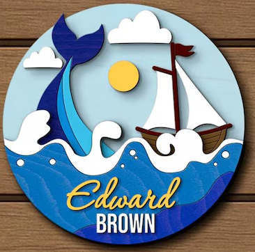 Ocean Life Baby Name, Handmade 4D 16" Wooden Round