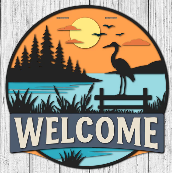 Welcome Sunset Lake, Handmade 3D 16" Round Decor